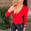 Women's Sexy V Neck Long Sleeve Ribbed Knitted Sweater Slim Knit Top Blouse Casual Pullover Sweater