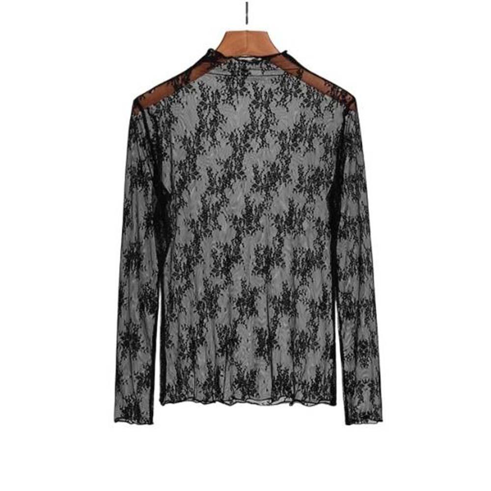 Long Sleeve Lace Bottomed Blouse Hollow Lace Floral Shirts Elegant See Through Tops Girls