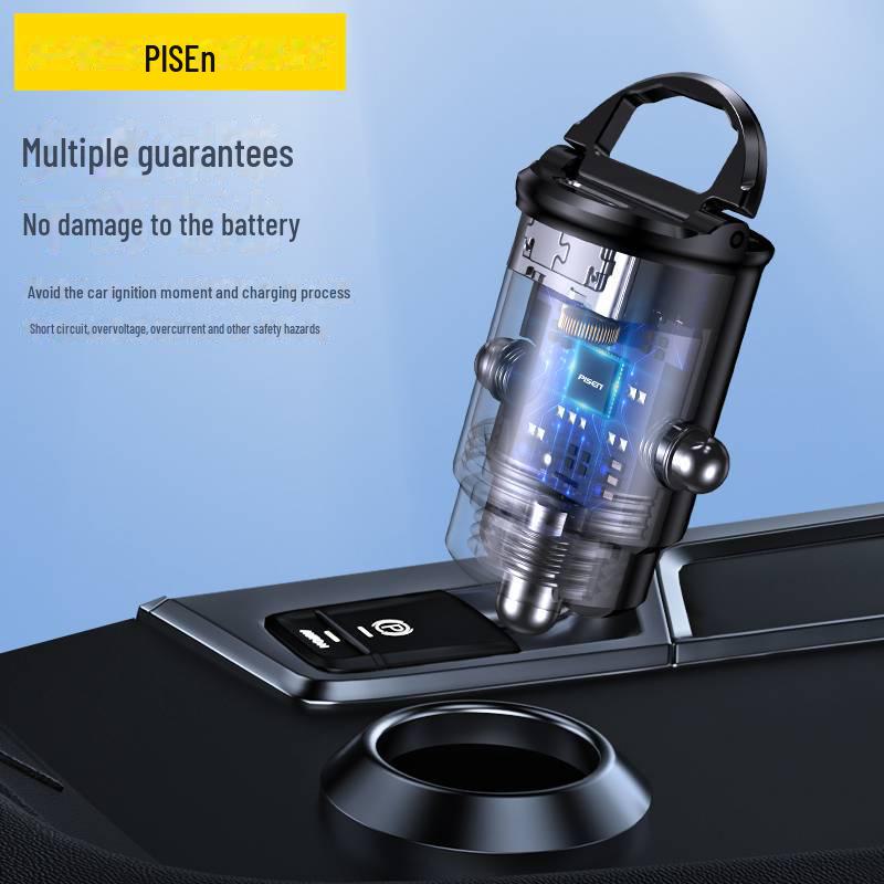 Сверхбыстрая автомобильная зарядка PISEN 30 Вт с двумя портами и кольцом для вытягивания для всех типов автомобилей