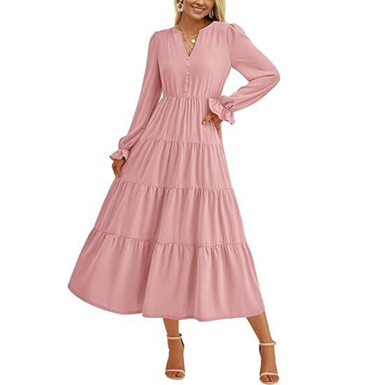 Весеннее платье с плиссированным подолом в стиле пэчворк, А-силуэт, большое свободное платье миди с V-образным вырезом, длинными рукавами-фонариками, струящееся платье с высокой талией, однотонное платье для свиданий