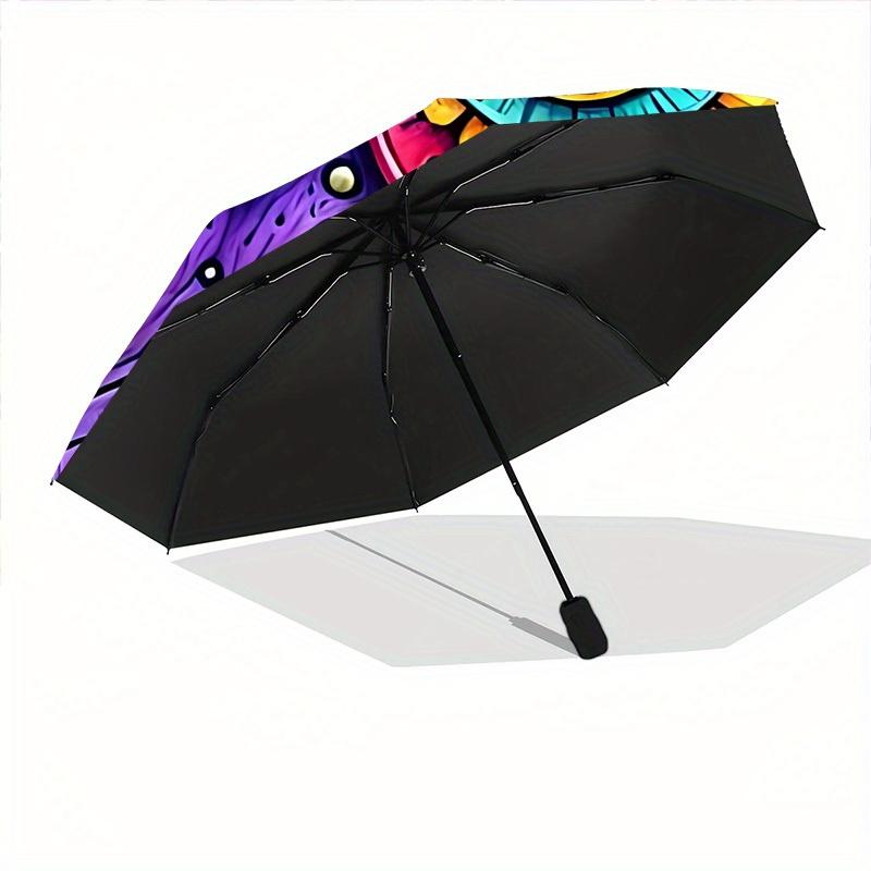 1pc Colorful Owl Mandala Folding Umbrella With Excellent UV Protection, 8 Ribs Casual Durable Lightweight Portable Travelling Umbrella For M