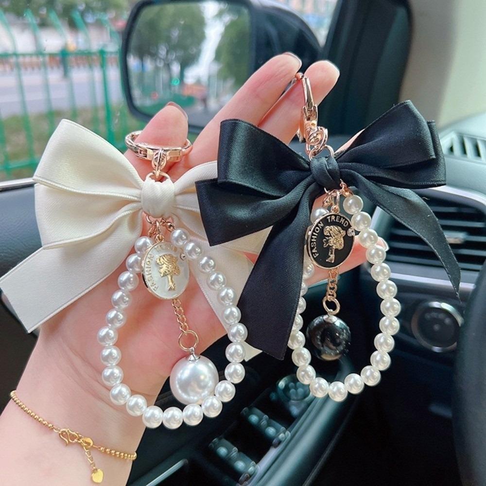 Pearl Chain Bow Key Chain Big Bow Car Key Holder Fashion Car Keychain
