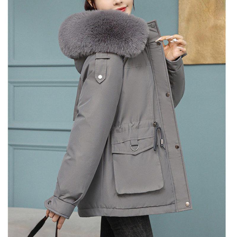 2023 New Winter Thicken Down Cotton Warm Jacket Coat Women Casual Parkas Autumn Clothes Fur Lining Loose Fashion Hooded Outwear