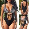 Women's One-Piece Snake Print Hot Stitching Sexy Straps With Chest Pads Without Steel Bbra Swimsuit