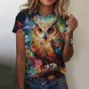 Fashion Women's Short Sleeved 3D Cute Owl Pattern Printed T-shirt Animal Print Round Neck T-shirt Plus Size Women's Clothing Women's Top