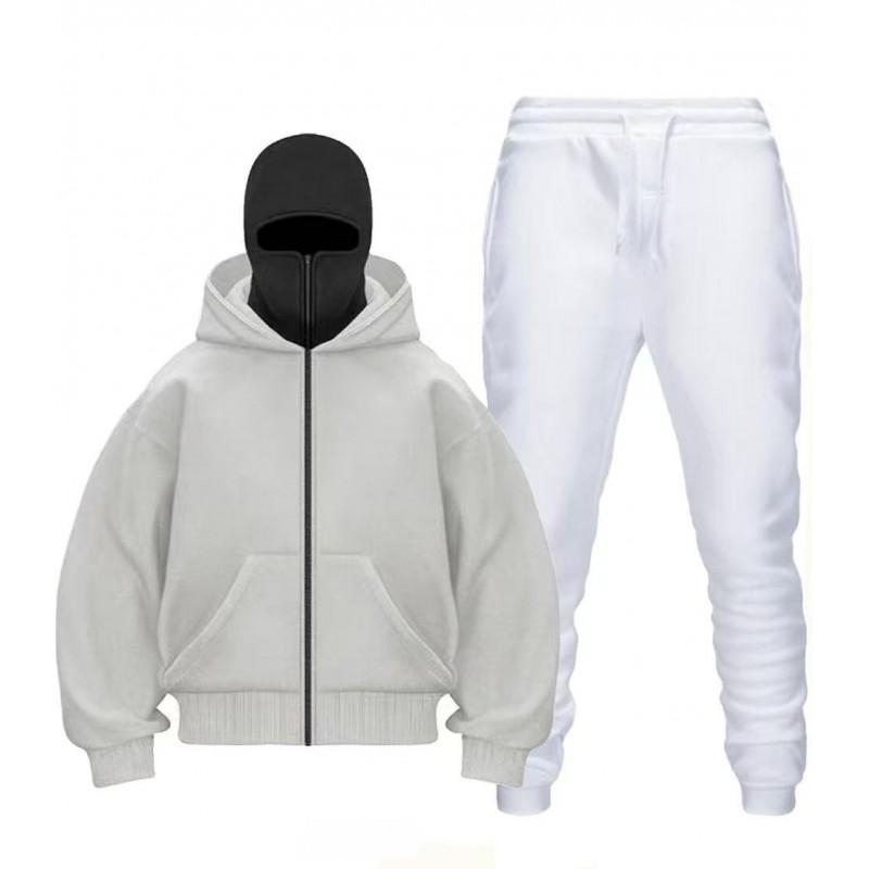 Mens Oversized Zip-Up Hoodie Matching Jogger Set Casual Winter Two-Piece Outfit