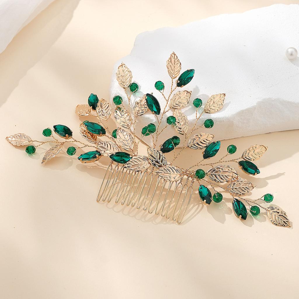 New Chinese Style Xiuhe Bridal Headdress Leaf Rhinestone Hair Comb Pin High-end Hair Accessories Hairpin Comb Set