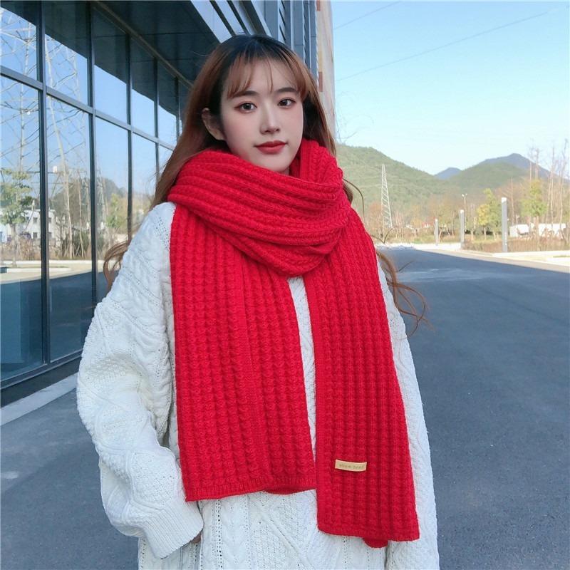 Autumn and Winter Thick Warm Women's Scarf Pure Color Knitted Casual Commuting Scarfs