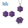 2023 New Luxury Natural Amethyst Fine Jewelry 925 Silver Ring Earrings Necklace Jewelry Set for Women Designed Anniversary Gift