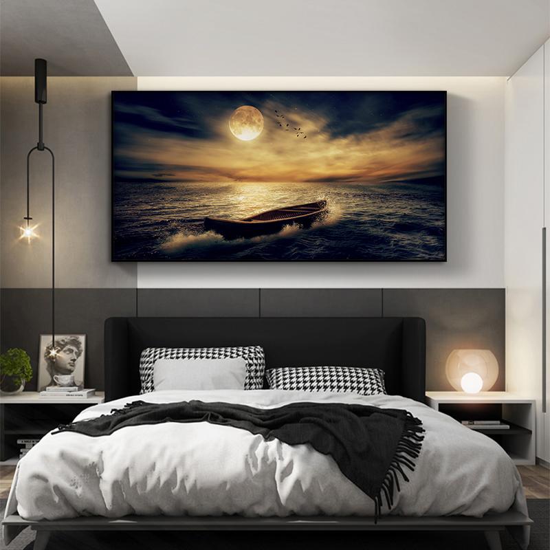 Творческая цифровая картина маслом моря и корабля Пейзажная печать Картина маслом Модное украшение дома Куадрос Фоновое украшение стены