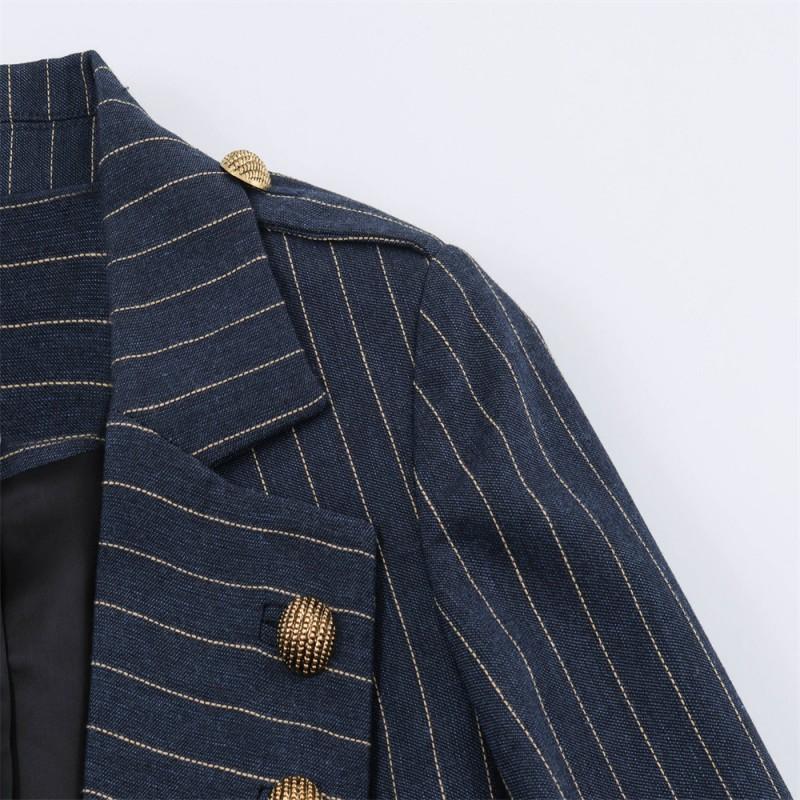 Womens Slim Fit V-Neck Striped Blazer Long Sleeve Casual Work Office Jacket