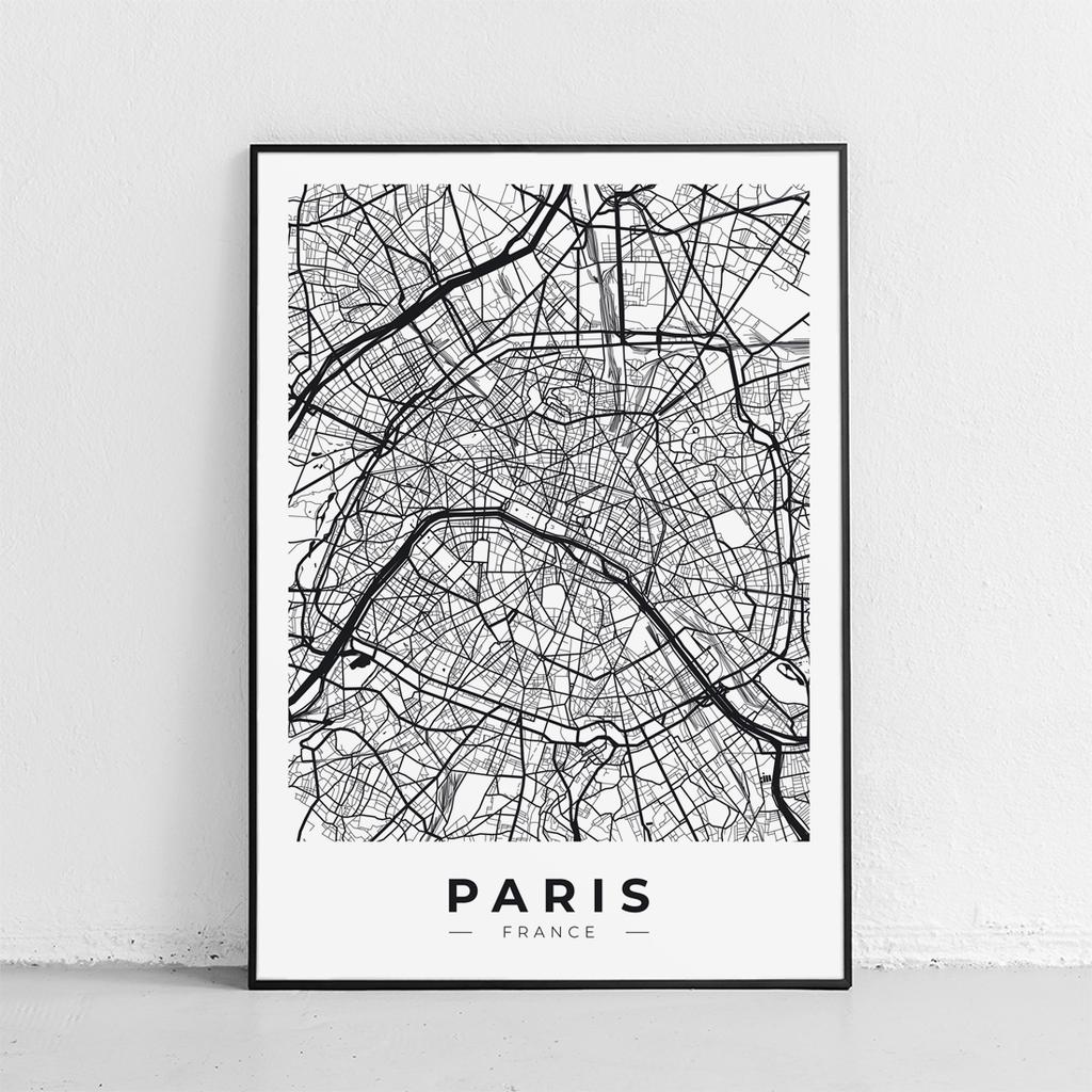 Постер карта Париж план города в черной раме