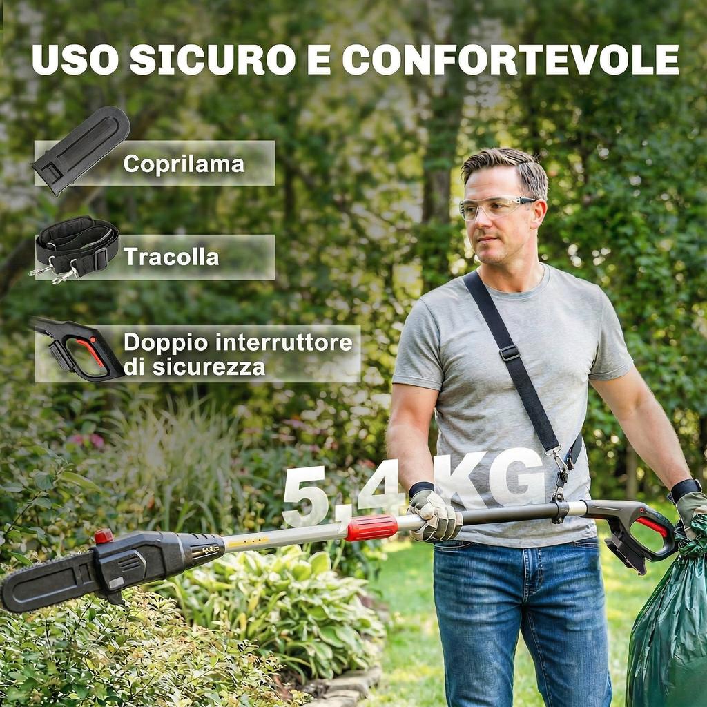 Cordless Telescopic Chainsaw, 1.94m-2.56m with Automatic Lubrication
