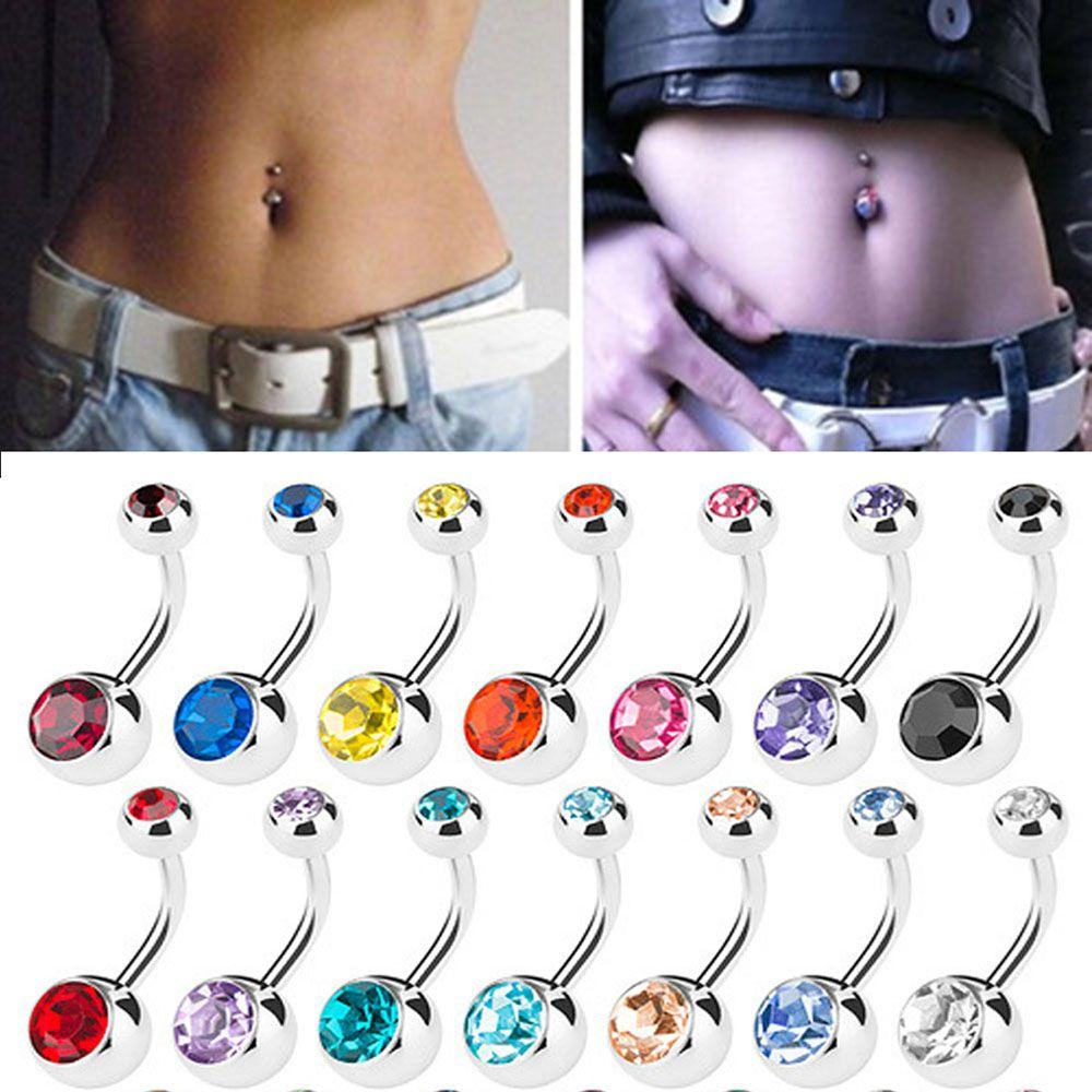 Crystal Rhinestone Summer Bikini Surgical Steel Body Piercing Jewelry Belly Button Navel Bar Ring