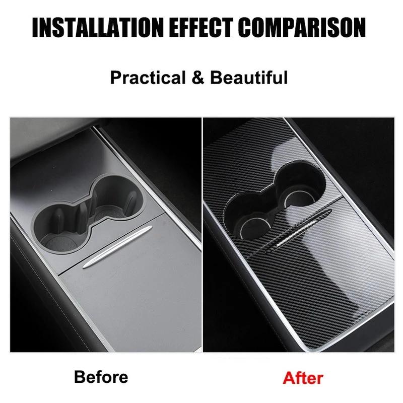 Ультратонкая крышка центральной консоли для Tesla Model Y 3 2023, глянцевая отделка центральной панели управления из углеродного волокна, внутренняя отделка
