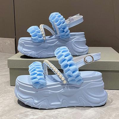 Модные летние сандалии 8см танкетка кроссовки женские конфетные пляжные шлепанцы на высокой платформе повседневные сандалии дышащие тапочки для ходьбы