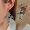 Gothic Exaggerated Silver Flower Vine Cross Hoop Earrings - Retro Hip-Hop Style