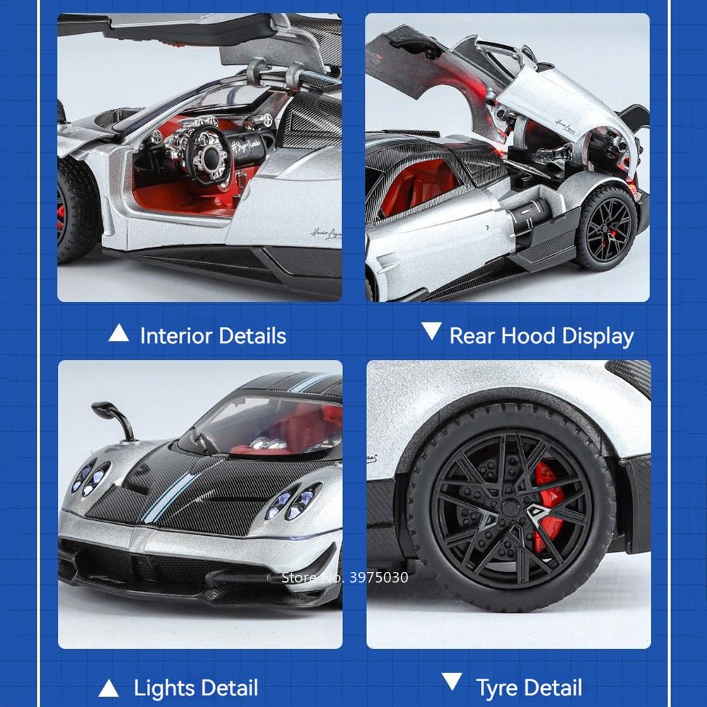 1:Масштаб 24 Pagani Huayra Bc Модели Игрушечные Машинки Свет Музыка Суперкар Резиновые Шины Спортивный Автомобиль Колесо Оттянуть Назад Транспортное Средство Подарок Для Детей Взрослых