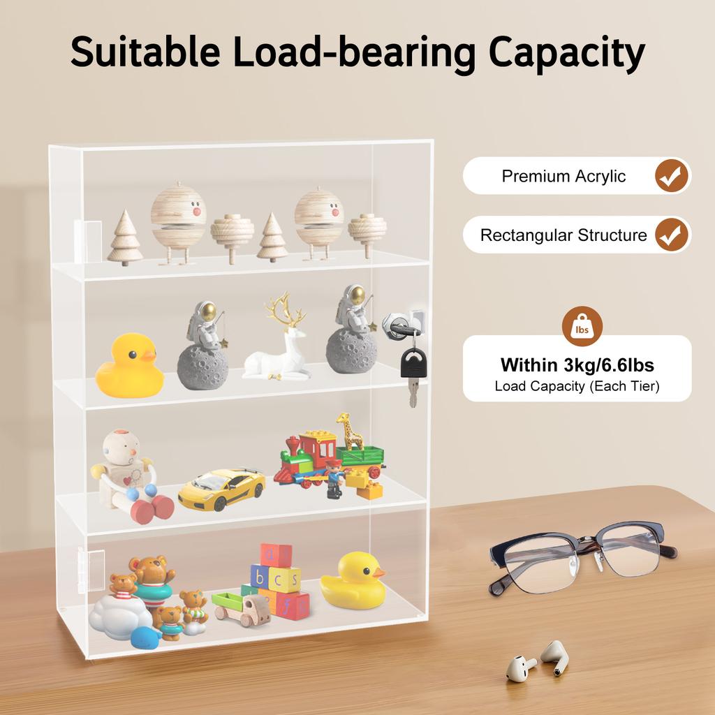 4-ярусная акриловая витрина с замком, современный прямоугольный шкаф-витрина с лазерной резкой, настольная многоярусная полка для коллекций