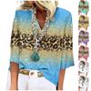 Женская рубашка-блузка повседневные свободные рубашки с рукавом 3/4 и принтом с V-образным вырезом Топы Футболки Футболка