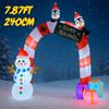 7.87FT Inflatable Christmas Arch Snowman Penguins Gift Toy LED Lit Festive Gift Yard Party Decoration Xmas Supplie Home Ornament