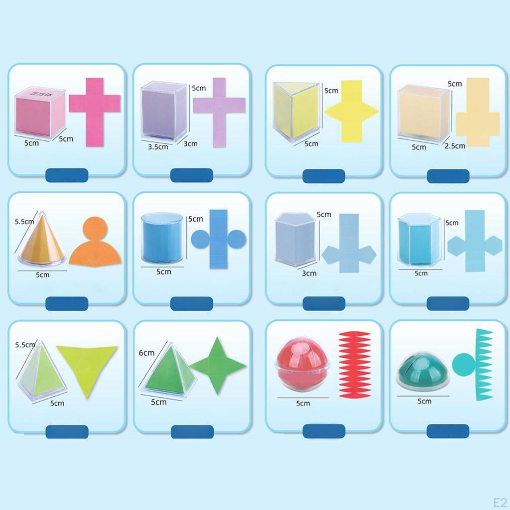 12x Geometric Shapes Blocks Learning Toys 3D Solids Pattern for Elementary Home