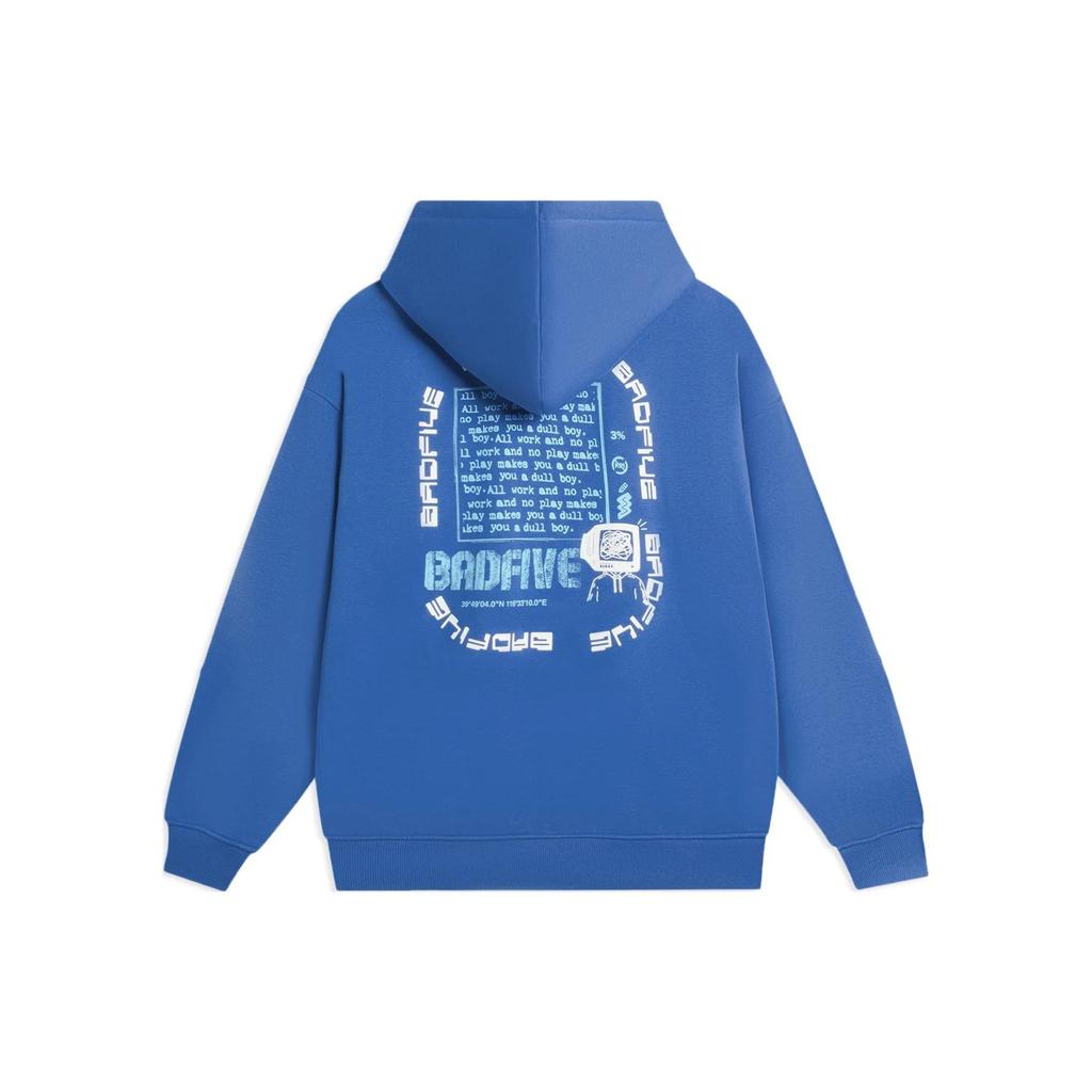 Li-Ning Пуловер с капюшоном и буквенным принтом серии Anti-Wu, топы унисекс, синий AWDSC09-1