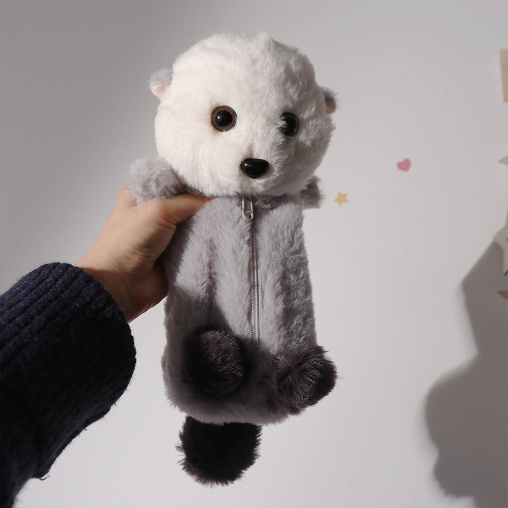 Enhydra Lutris Plush Doll Pencil Bag Animal Shape Zipper Pouch Makeup Bag Cosmetic Bag Zipper Pen Bag Cute Storage Bag Student