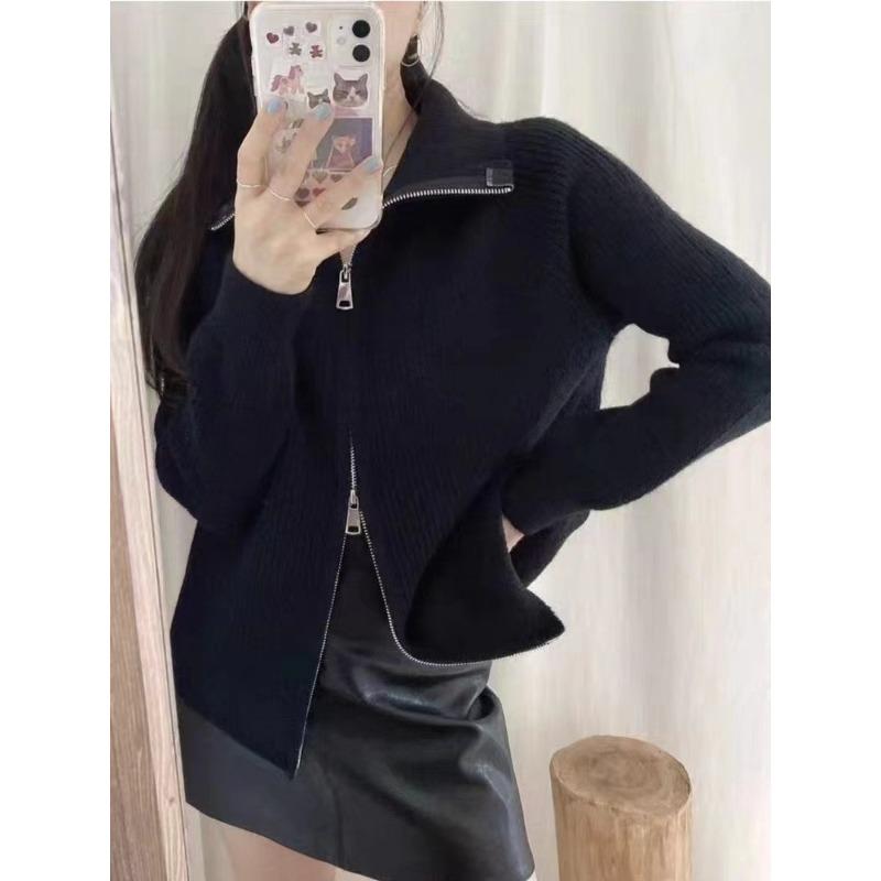 Женский свитер кардиган осень/зима корейский стиль досуг вязание однотонный молния женская одежда