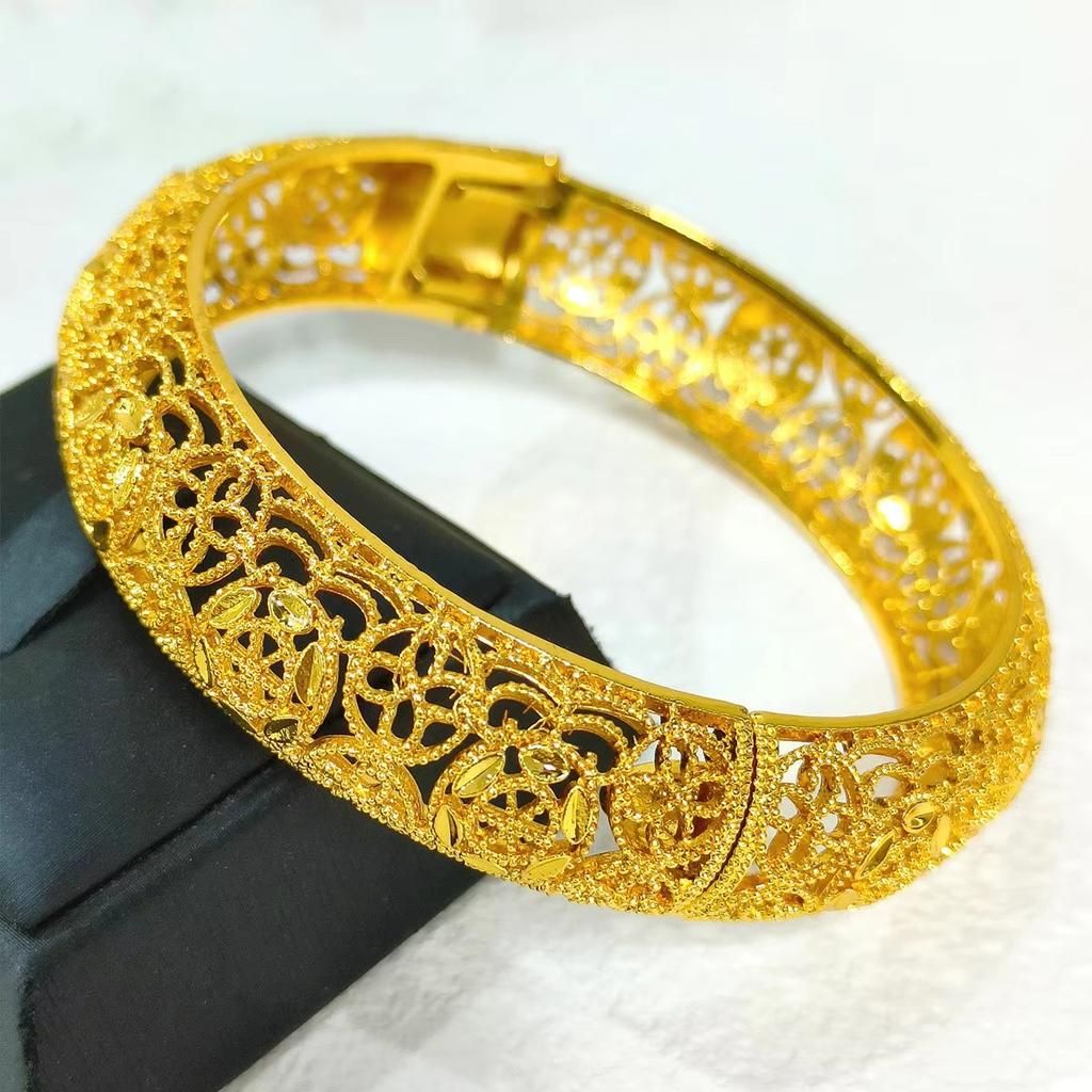 Luxury Dubai Bridal Bangles Gift 24K Gold Plated Indian African Bracelets Charm Wedding Nigerian Arabic Hand Jewelry for Women