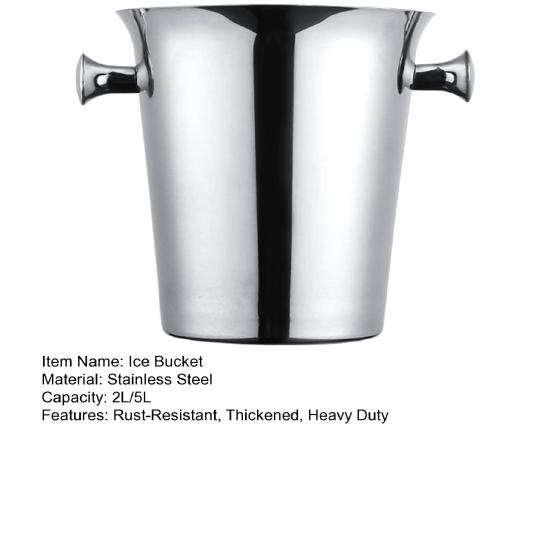 Stainless Steel Ice Bucket for Wine Champagne 2/5L Heavy-Duty Insulated Wine Cooler for Bars Hotels Parties Rust-Proof Thickened Barrel