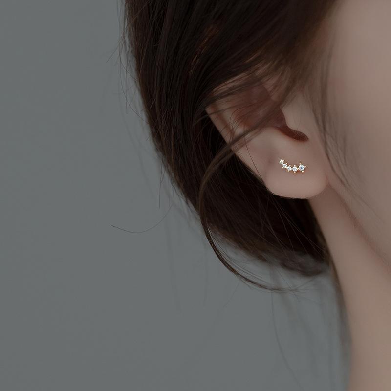 WANTME 925 Silver Simple Korean Pave Zircon Mini Small Stud Earrings for Teen Women Daily Life Party Piercing Jewelry