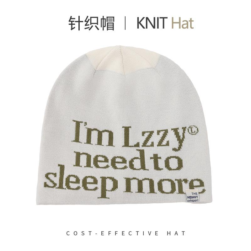 Windproof letter knitted hat men's and women's autumn and winter outdoor skiing warm ear protection cold hat versatile face small wool hat