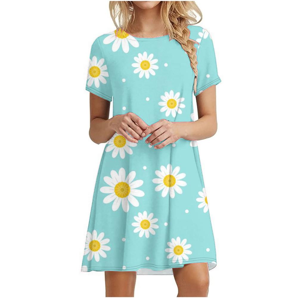 Короткие платья с цветочным принтом для женщин, элегантное мини-платье, женское винтажное платье с коротким рукавом, летняя модная повседневная одежда