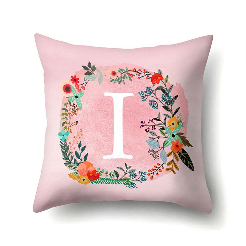 Полиэстеровая наволочка Розовый цветок Домашнее украшение Принт 26 английских букв Наволочка для подушки