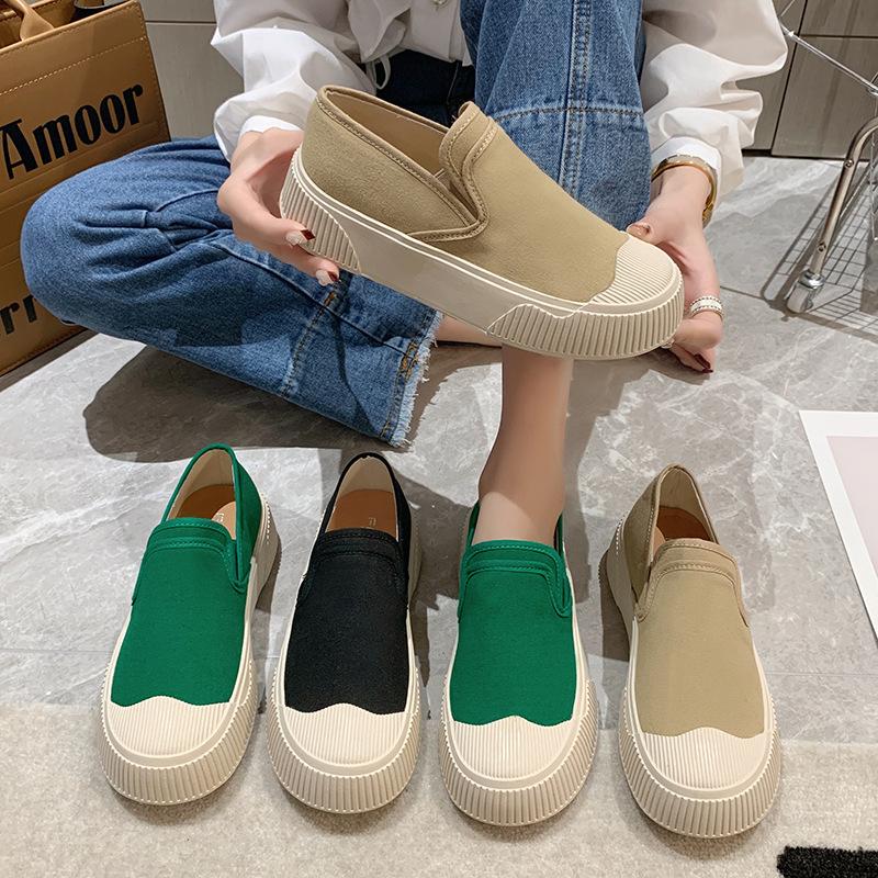 Туфли Slip on Lazy Single, женские, новые модные, на толстой подошве, парусиновые, женские, обувь для отдыха, обувь Lefu, весна 2024 г.