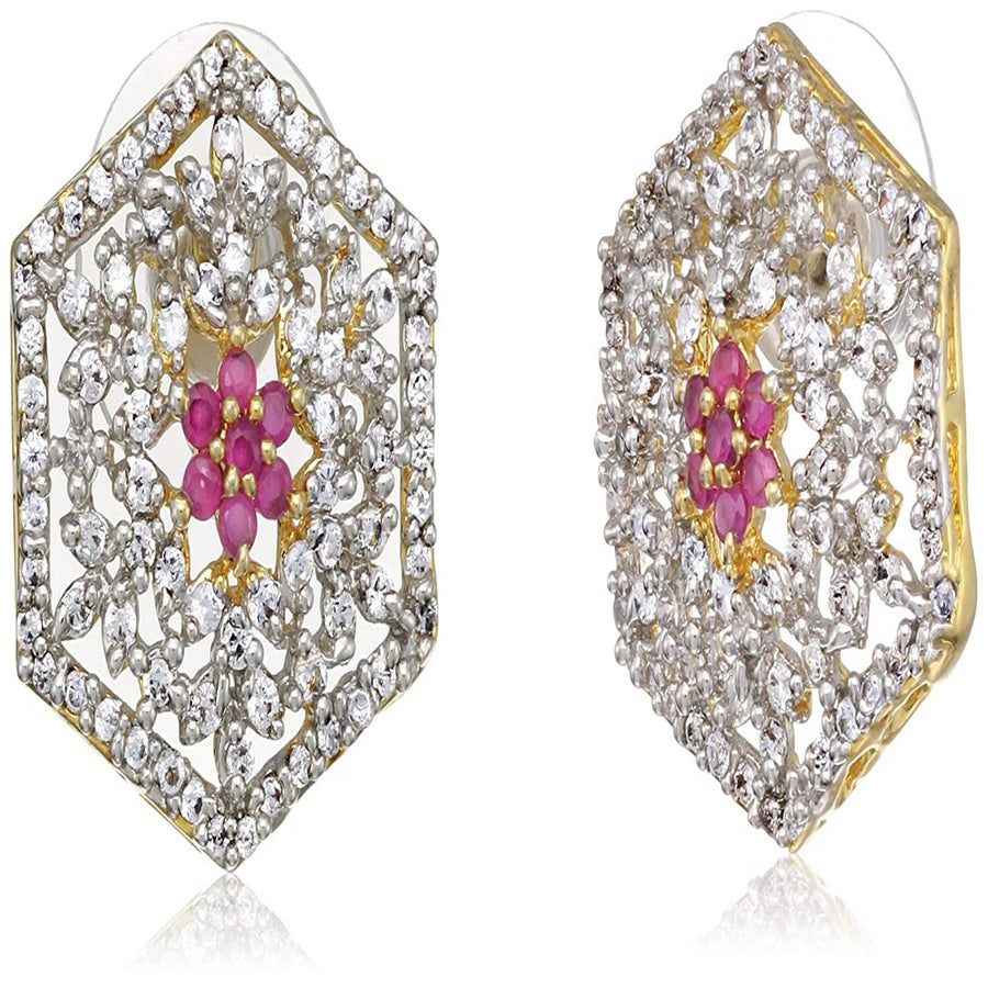 Estele 24K Gold Plated Pendant with American Diamonds and Ruby Stones for Women