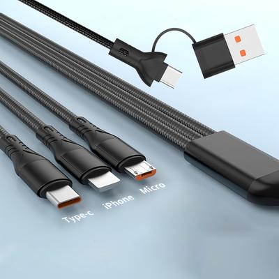 Кабель быстрой зарядки USB 2-в-3 Тип C USB Micro Для iPhone Samsung Huawei Xiaomi Многопортовый Многожильный провод для зарядки