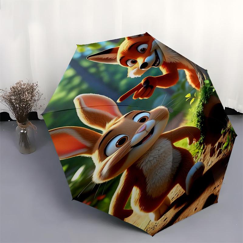 1pc rabbit foxOpen/Close Umbrella-Windproof, Compact Travel Umbrella, Sturdy 8-Rib Shaft, Outdoor Accessory, 1049
