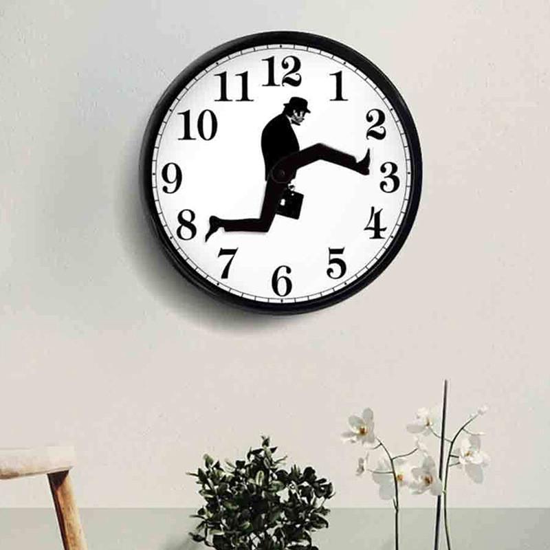 Black And White Silly Walk Hold Briefcase Pattern Wall Clock For Modern Interior And Promotional Gifts