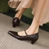 Krazing Pot Овечья кожа Лето Весна Осень Зима Средний каблук Женские Туфли Мэри Джейн с круглым носком Неглубокие лодочки