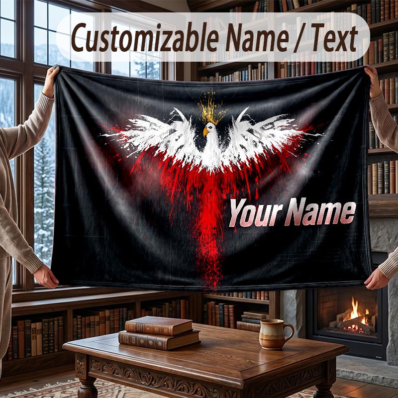 Custom Name Flannel Throw Blanket Poland Pattern Warm Home Decoration