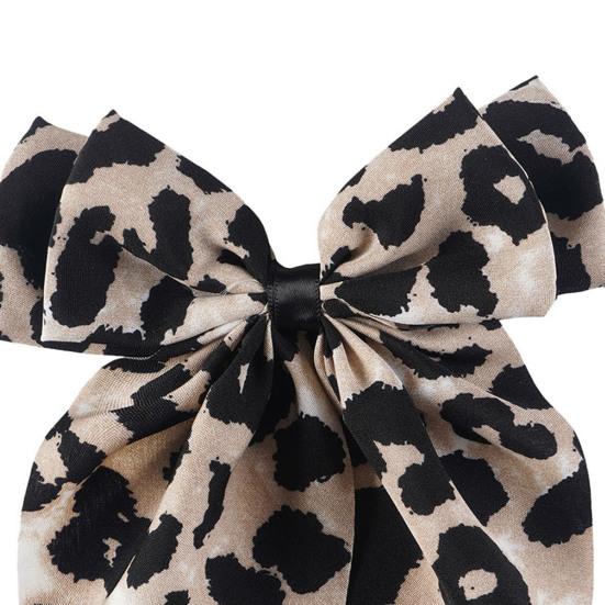 Women Hair Pin Bowknot Decor Leopard Print Satin Ribbon Bow Hair Barrette Large Bow Clip Hair Accessories