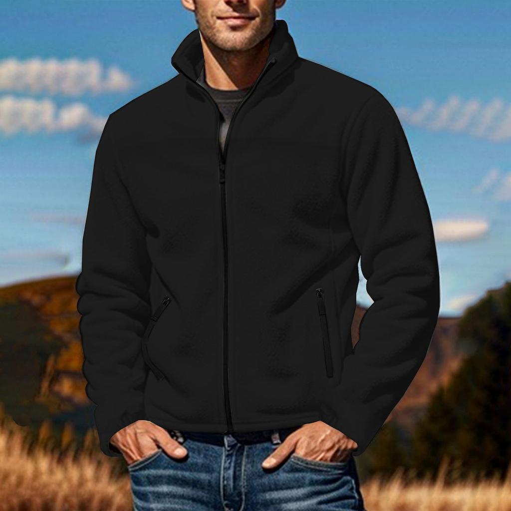 Мужская куртка-кардиган с воротником-стойкой, однотонная, мужская повседневная флисовая куртка-кардиган