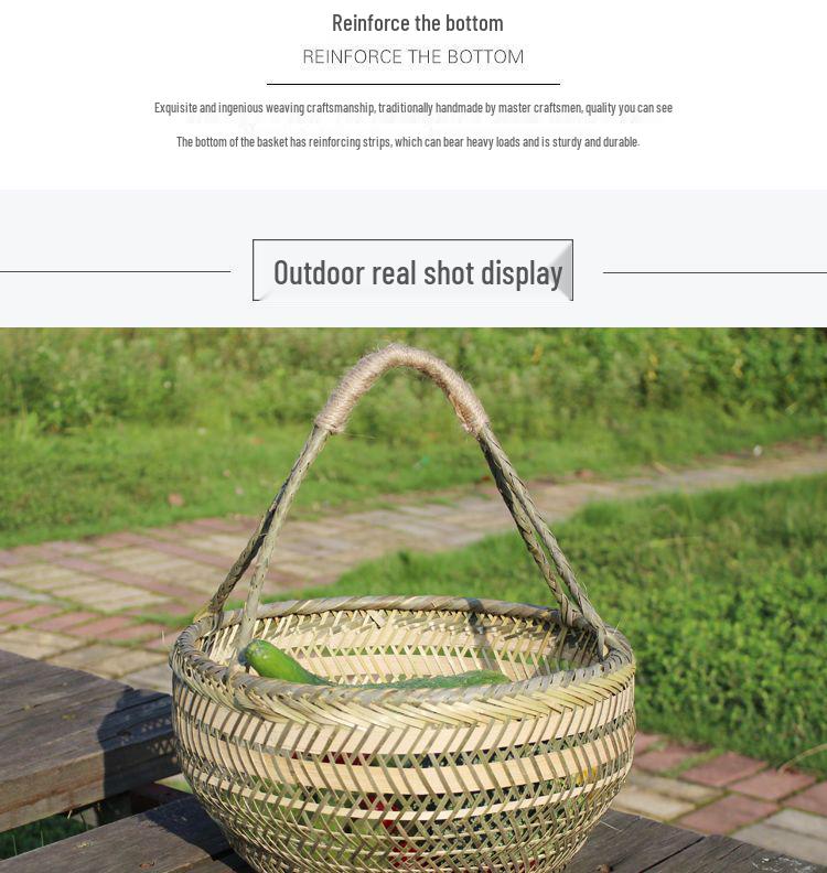 Bamboo Weave Vegetable Shopping Basket - Handmade, Handheld Kitchen Storage