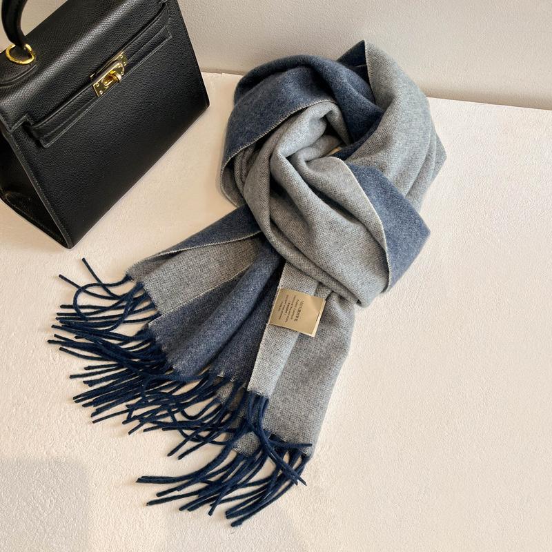 100% Wool Winter Narrow Scarf for Men's and Women's Universal Warm Solid Color Scarf and Cold-Proof Scarves Poncho
