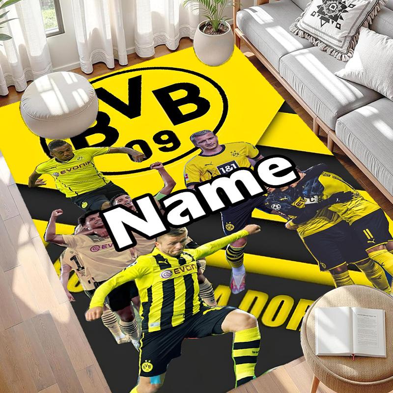 Custom Name Personalized Borussia Dortmund Print Carpet, Versatile Home Decor Rug, for Playroom, Apartment, Balcony, Entryway, Hallway Gift