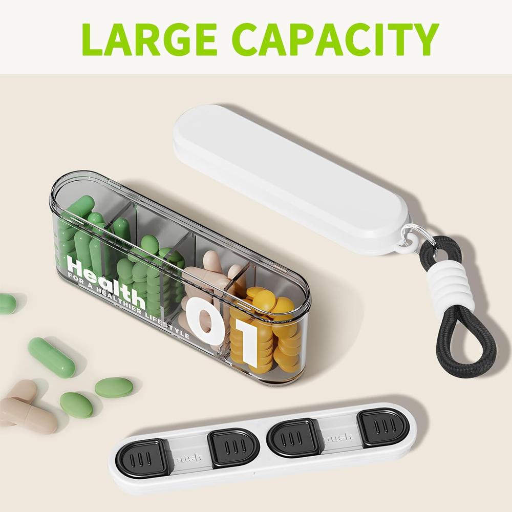 1pcs 4 Compartment Small Pill Box, Moisture Proof Case, Travel Organizer for Pocket Purse, Daily Portable Medicine Vitamin