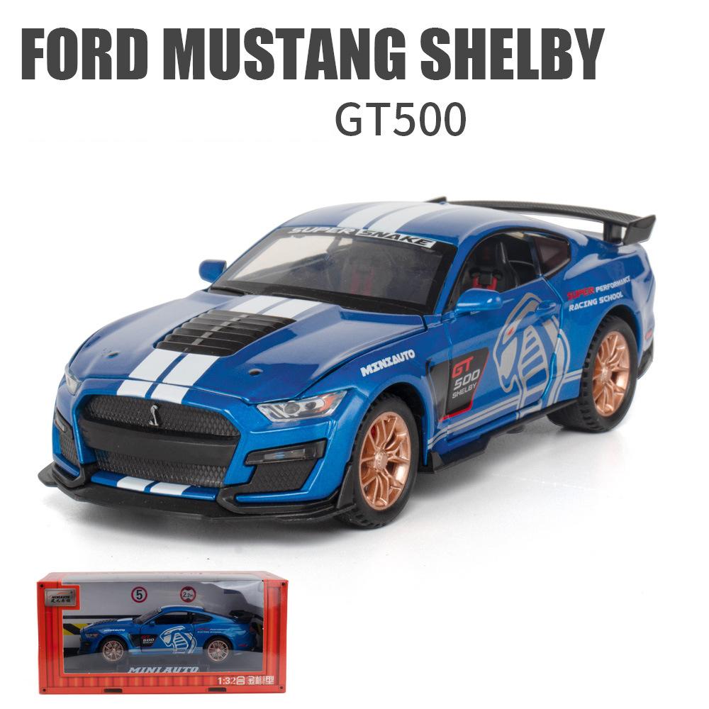 1:32 масштаба Ford Mustang Shelby GT500, литая под давлением модель автомобиля из сплава с откидной спинкой, звуком и светом, мини-симуляторы транспортных средств, игрушки для детей, бойфренда