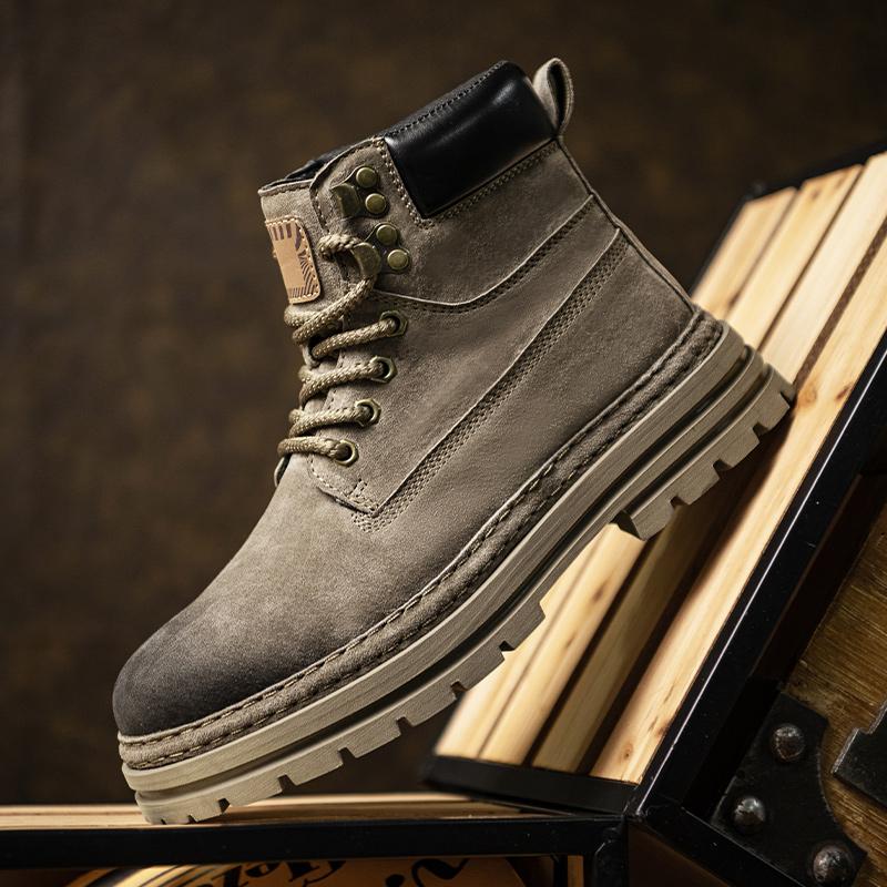 Vintage Style Men Suede Leather Motorcycle Boots High Quality Male Walking Shoes Non-Slip Versatile Motorcycle Boots Ankle Boots